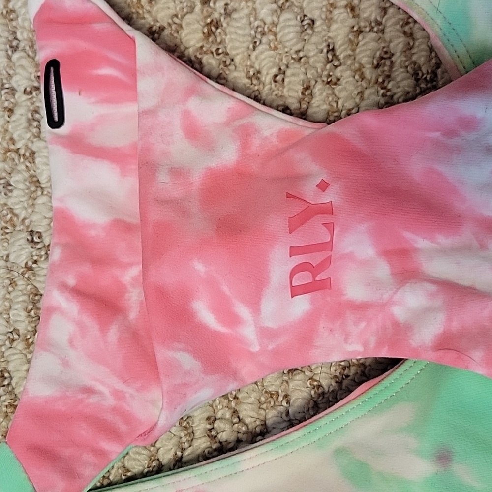 RLY Active Brooklyn Pocket Sports Bra. Size Medium. Pink and Green Tye Dye - Picture 3 of 4